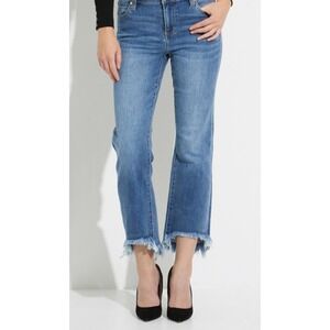 Liverpool Crop Flare Hi Low 5 Fray Hem‎ Sky View Med Wash 4/27 Boho Grunge Indie